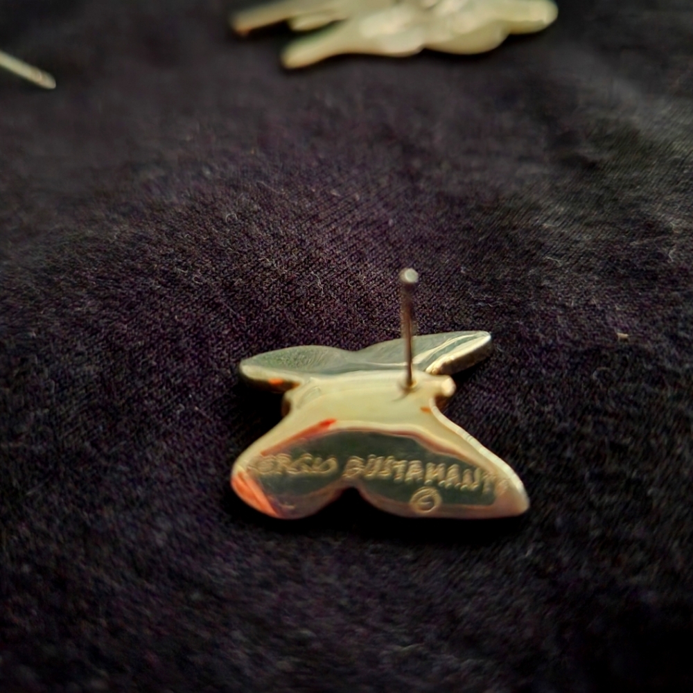 Sergio Bustamante's signed gold earrings and pendant set